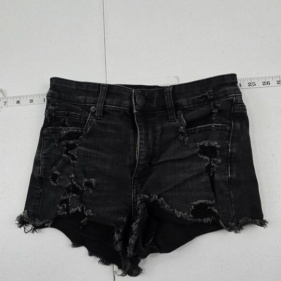 American Eagle hi-rise shortie shorts black 2 denim womens level stretch 5293 - Picture 1 of 8